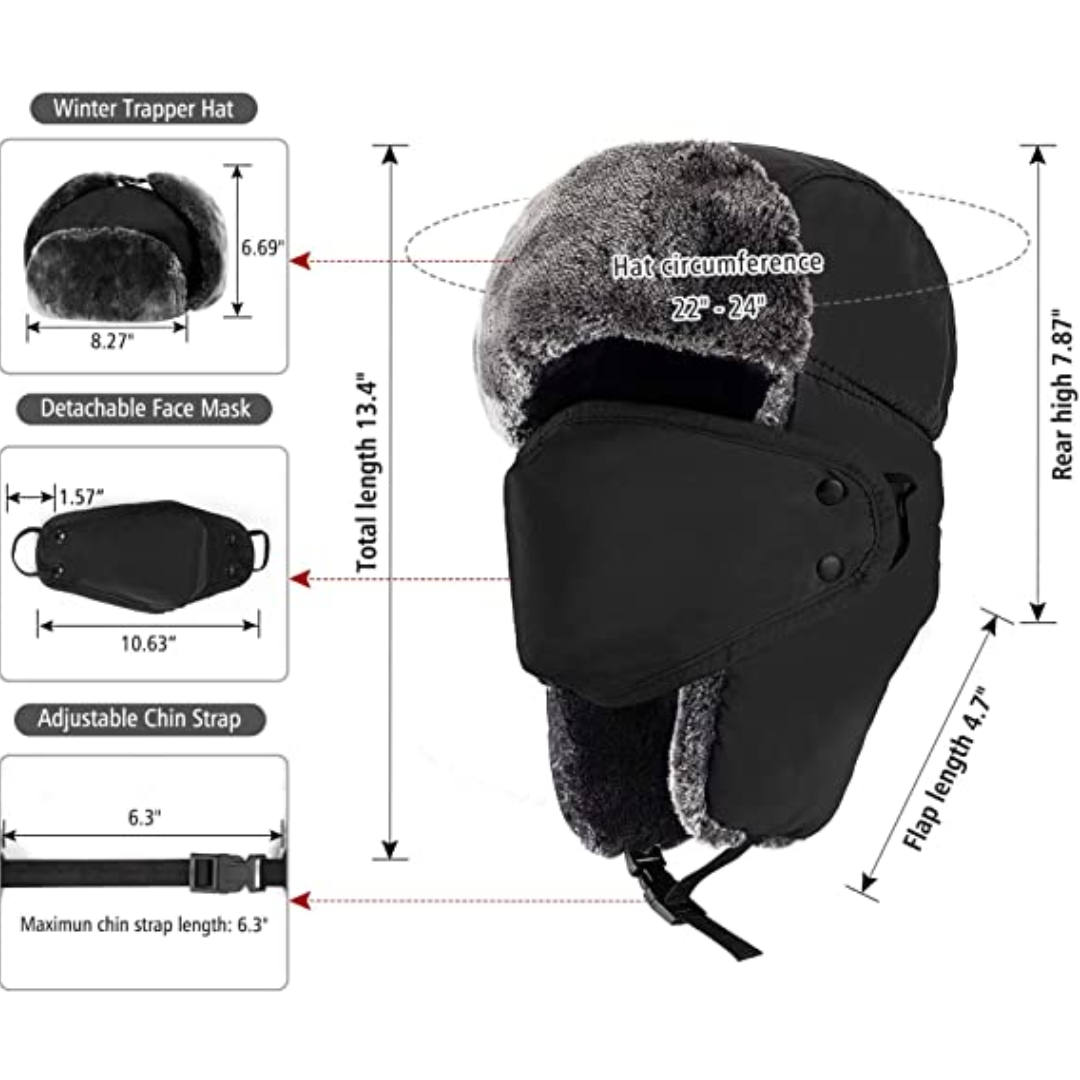 Headwear and chin strap with ear flaps and windproof mask