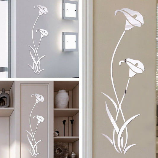 Acrylic Decal, 3D Mirror Flower for Home Decor, Silver