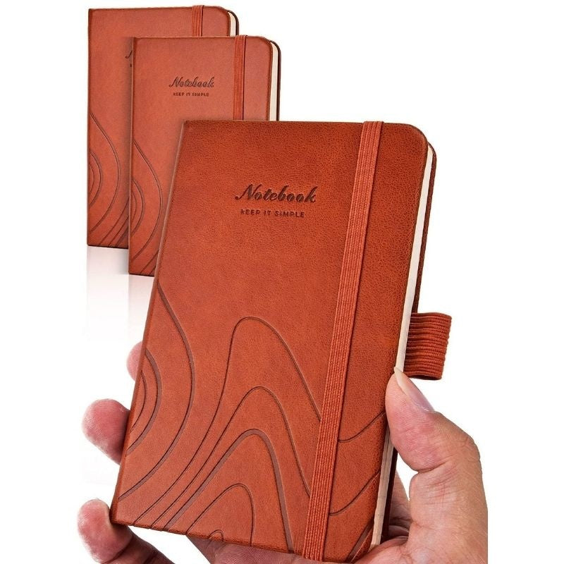 2-Pack mini notebooks with striped pocket, brown Leather color