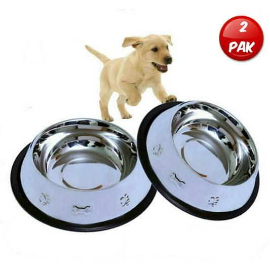 Set of 2 food grade stainless steel pet bowls