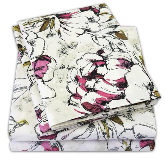 Purple Floral Pattern 1800 Thread Count 4-Piece Sheet Set