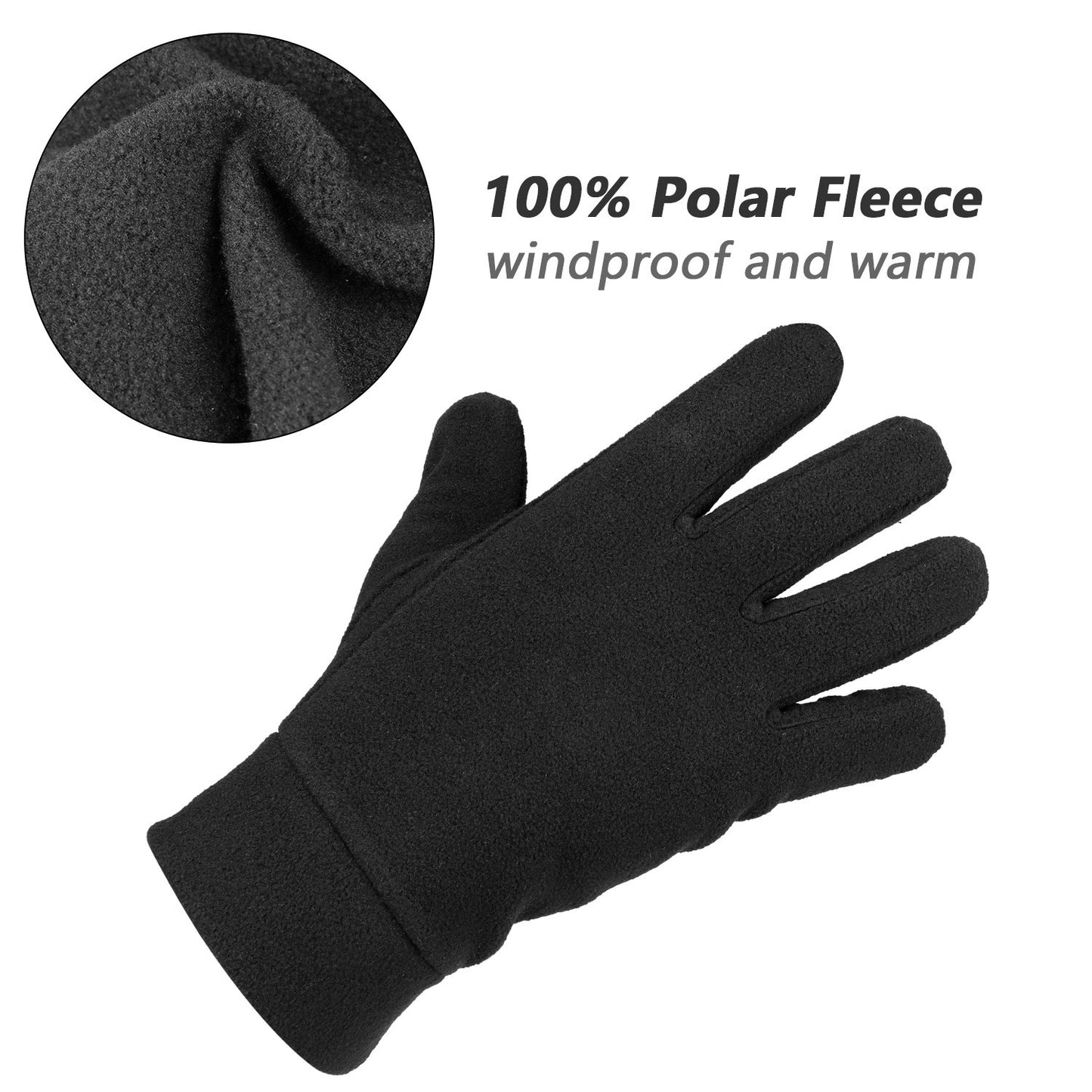 Winter fleece gloves with elasticated cuff, colour: black