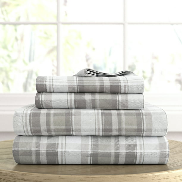 4-Piece Sheet Set, 100% Cotton Flannel, Color: Light Gray