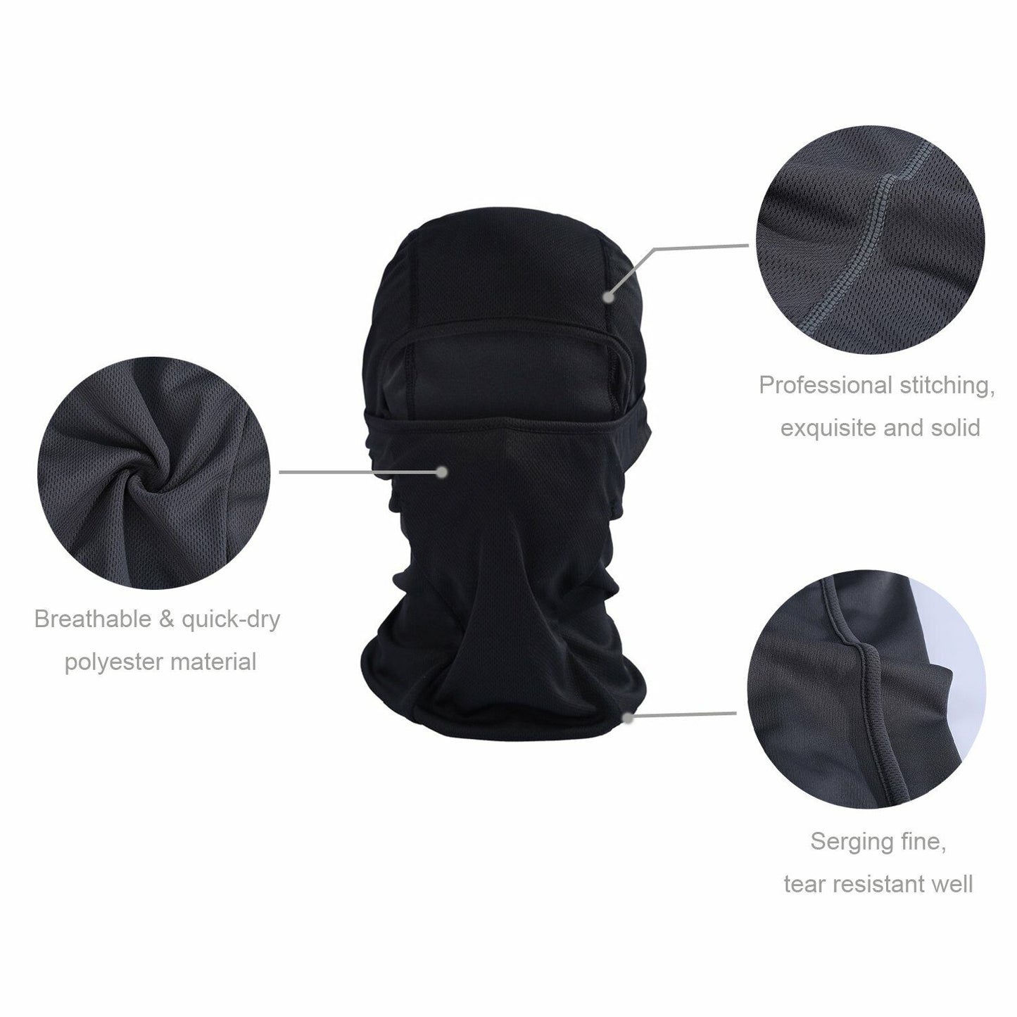 UV Protection Balaclava Face Mask, Color: Black, Qty:2PCS