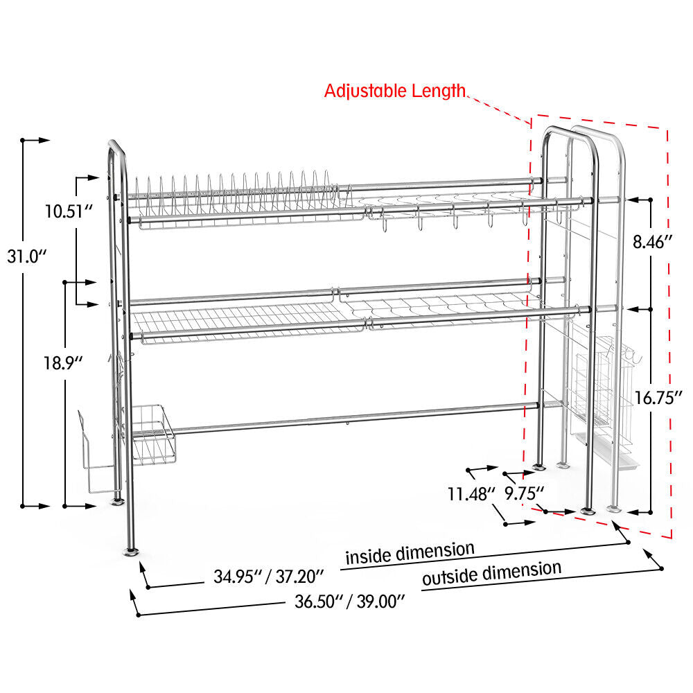 2 Tier Stainless Steel Dish Drying Rack