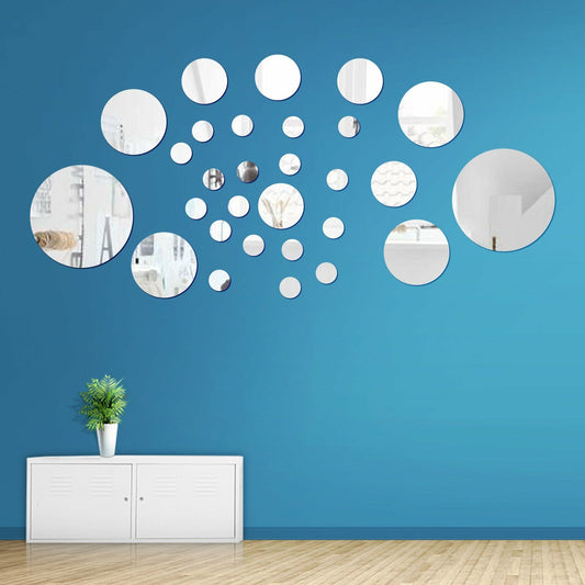 30 pcs removable 3D mirror wall stickers circle decal