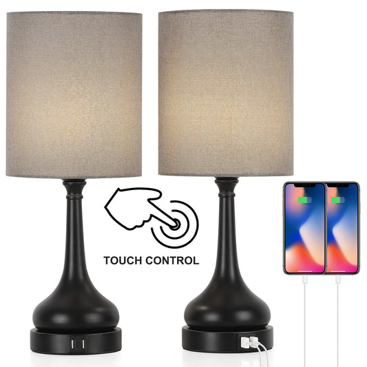 Set of 2 lamps with touch control and 2 USB charging ports