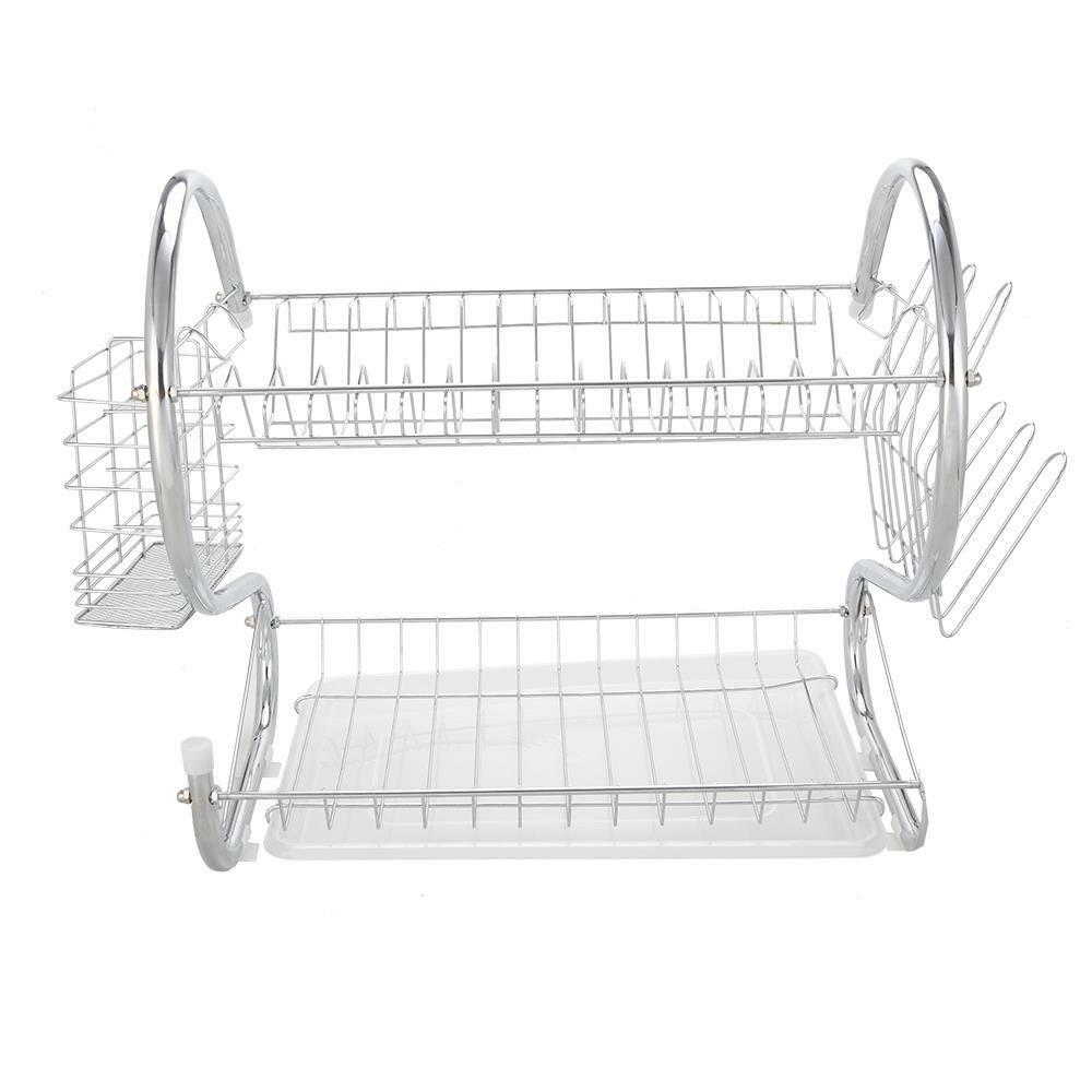 2-tier multi-function stainless steel dish drying rack,