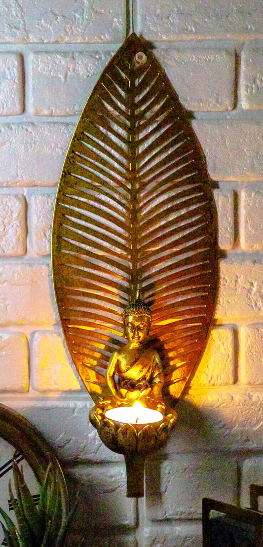 Lotus leaf statue with candle holder