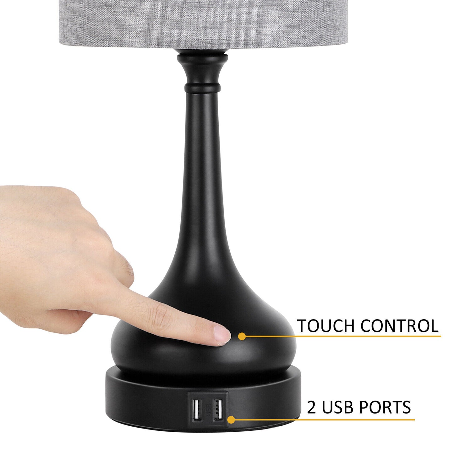 Set of 2 lamps with touch control and 2 USB charging ports