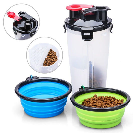 2-in-1 Pet Bowl Container with Collapsible Bowls