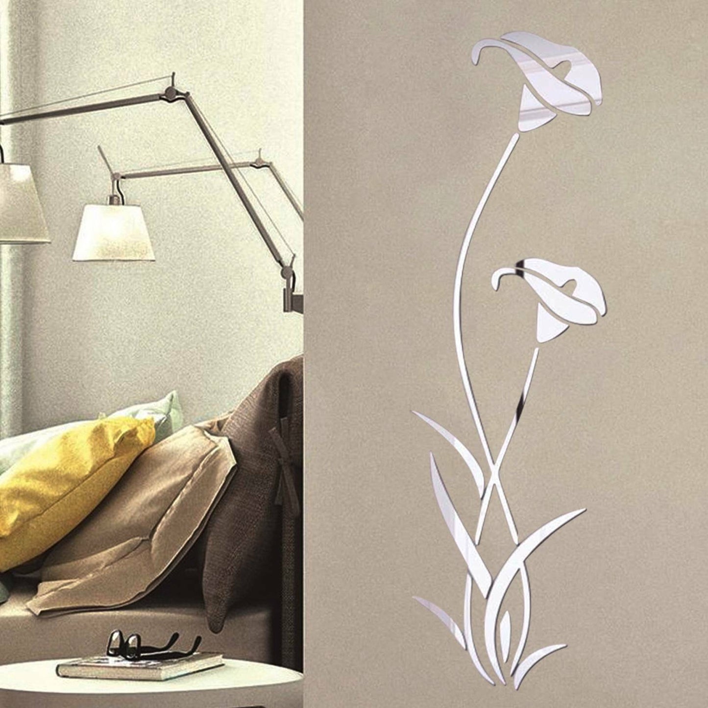 3D Flower Decal, Wall Art Home Decor (Silver)