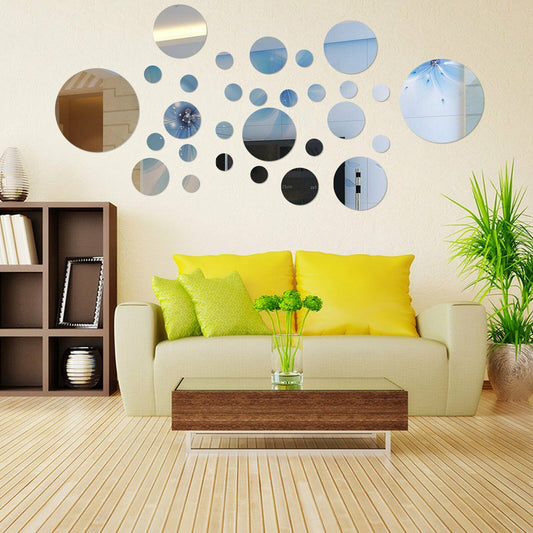 30 Pieces Removable 3D Mirror Wall Stickers Circle Home Decor