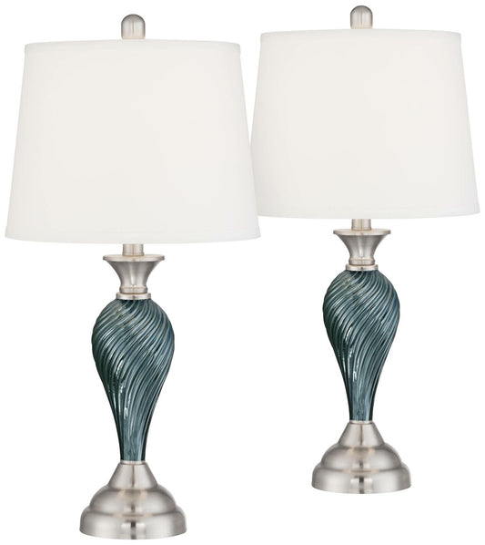 Set of 2 table lamps with green and blue glass base