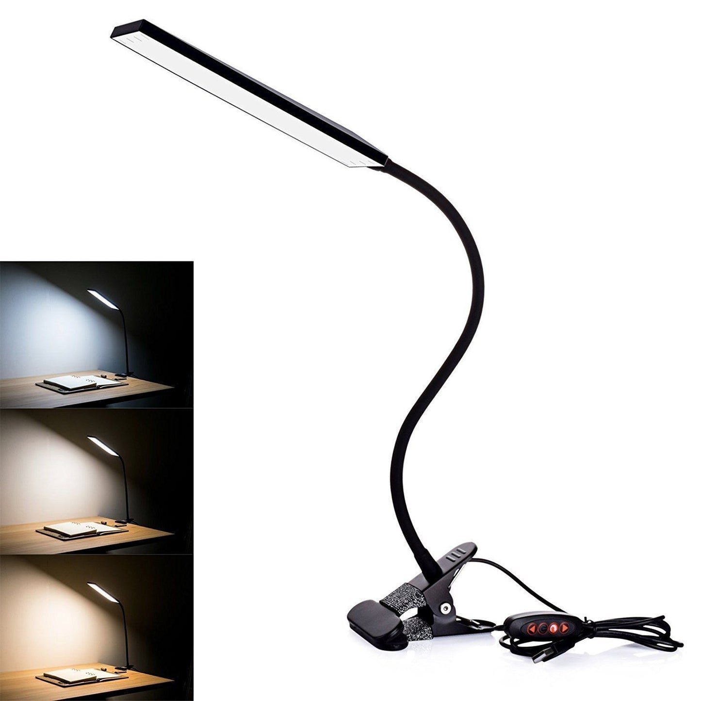 LED clip-on lamp, dimmable LED light, Colour: Black