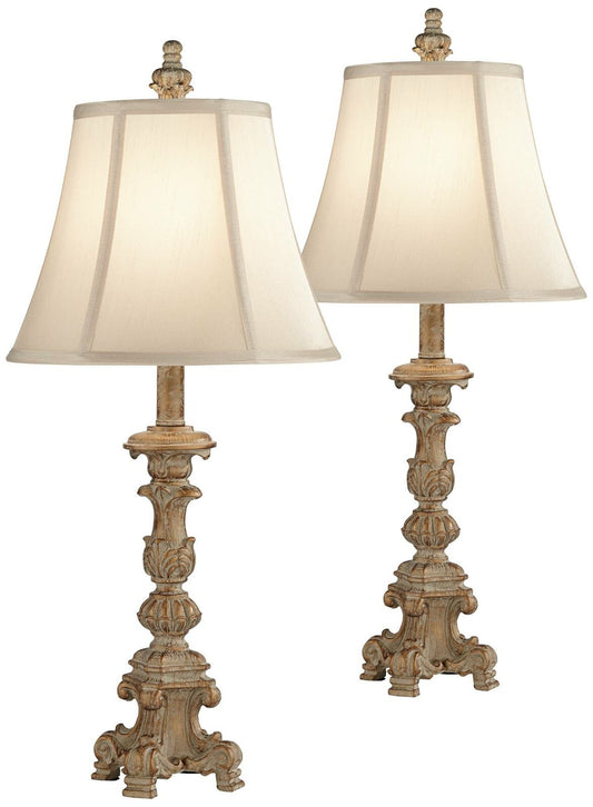 Set of 2 designer chandelier table lamps, washed white