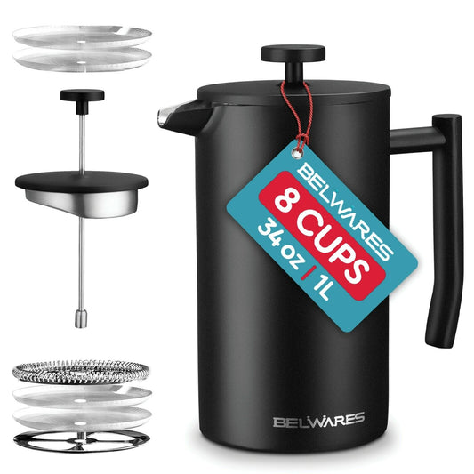 Double wall stainless steel coffee maker, Size: 34oz