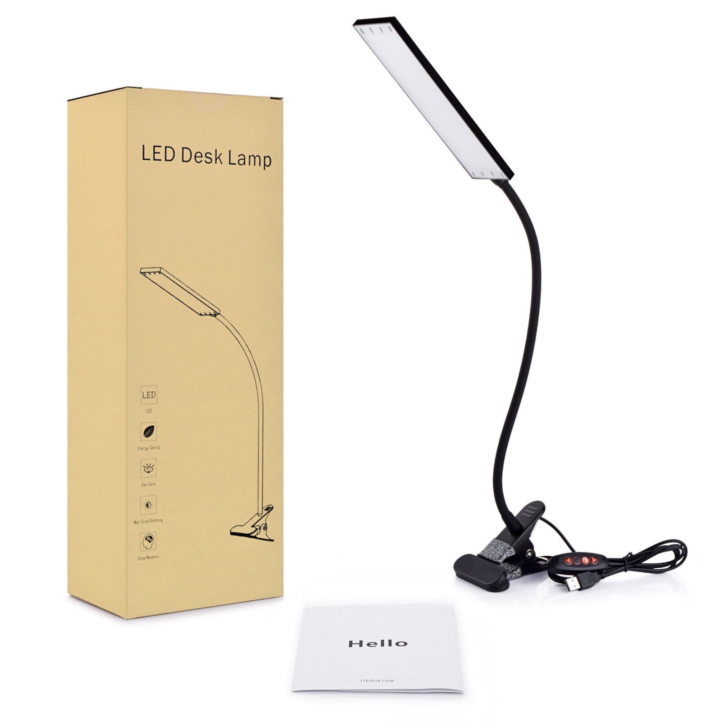 LED clip-on lamp, dimmable LED light, Colour: Black