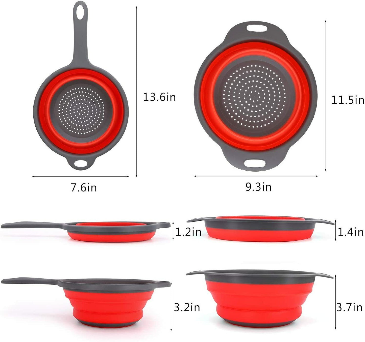 3-Piece Heat-Resistant Collapsible Colander, Color: Red