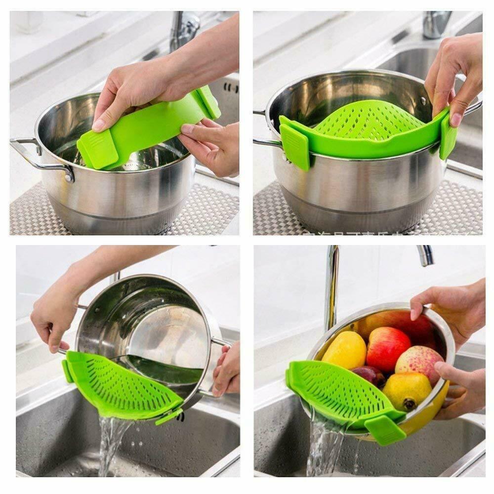 Heat Resistant Silicone Pasta Strainer, Color: Green