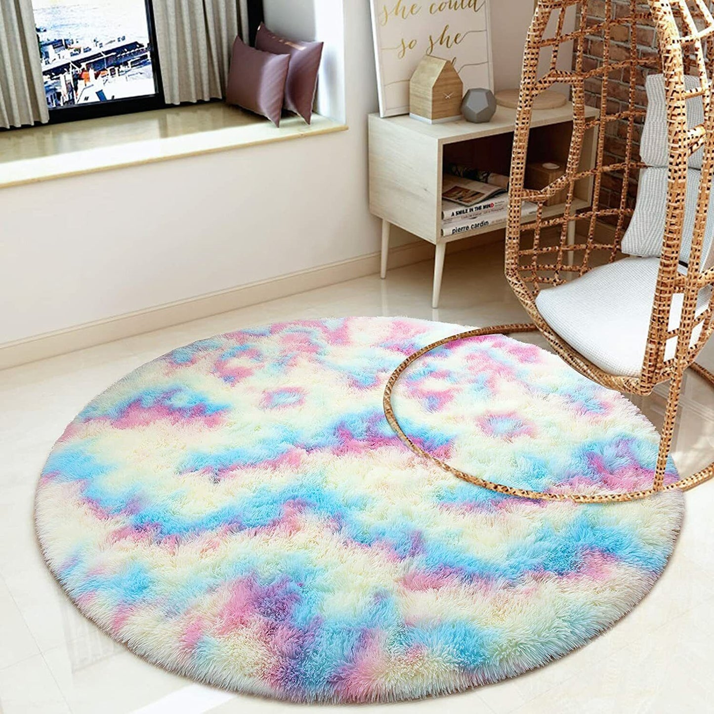 Rainbow Round Soft Rugs for Room 3ft