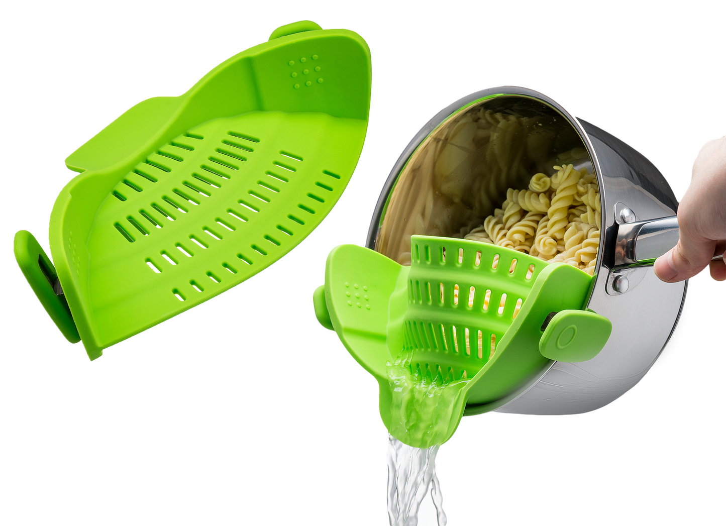 Heat Resistant Silicone Pasta Strainer, Color: Green